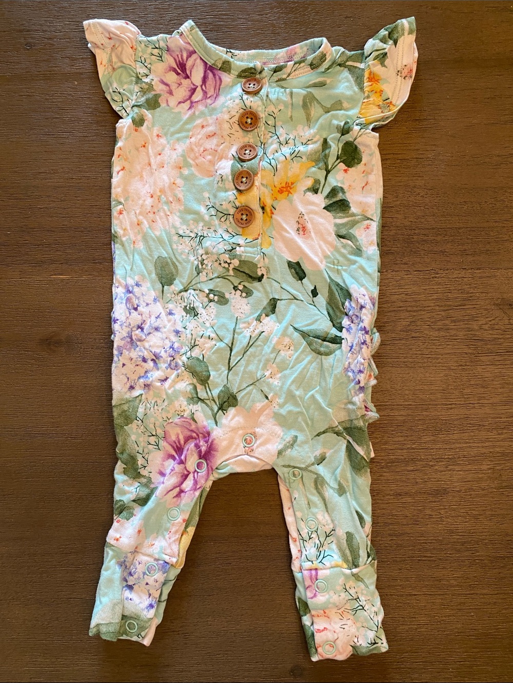 Posh Peanut Mint Green Floral Button Romper